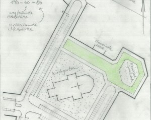 Ideenskizze für einen autofreien "Gethsemaneplatz" (grüne Fläche) Zum Vergrößern Bild anklicken